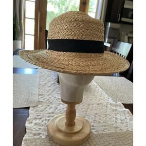 Helen Kaminski Classic 5 Raffia Straw Hat Black Ribbon Bow Sun Hat Australia